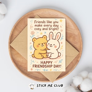 Biglietto d'auguri per la giornata dell'amicizia con un simpatico orsetto, Buon giorno dell'amicizia, Orsetti kawaii carini, Biglietto per il migliore amico per sempre, Regalo unico per un amico, Lei, Lui