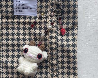 Crochet Goat Bag Charm: Red Eye Amigurumi Keychain, Gothic Accessory