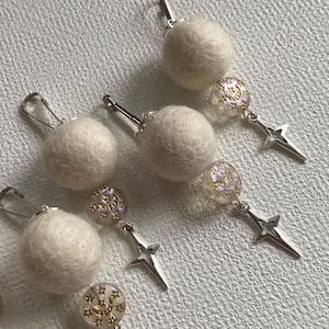 Celestial Car Essential Oil Diffuser with Felt Wool Ball, Star Charm, Glass Beads, Clip-On Hanging Freshener for Rearview Mirror