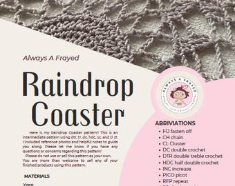 Raindrop Coaster - Crochet Pattern - PDF download