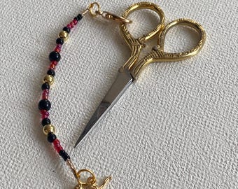 Black Cat Scissor Charm Clip: Halloween Sewing Accessory, Red & Black Beads