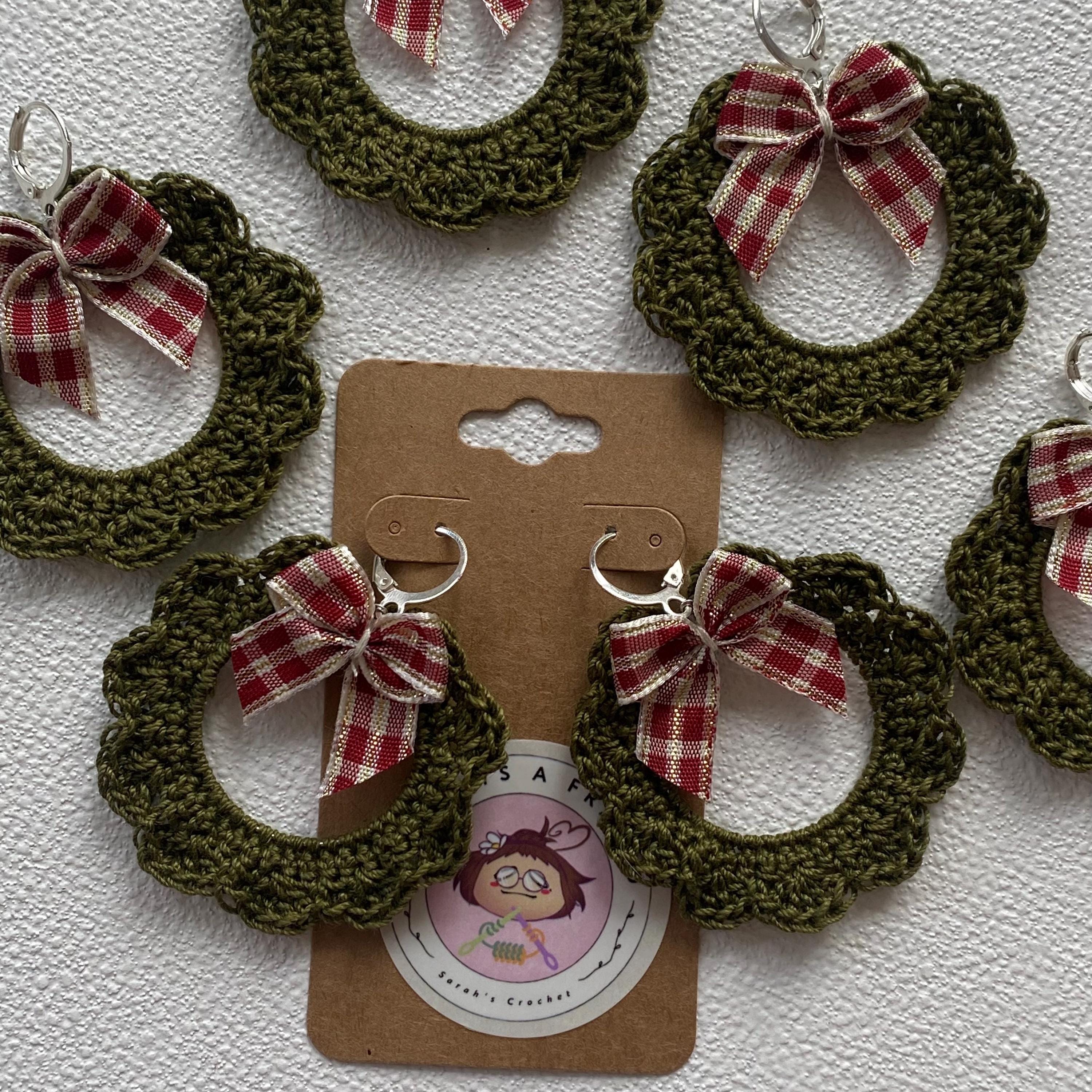 34 Space-Saving Christmas Decor Ideas for Apartments 29 Crochet Christmas Wreath Earrings, Cotton Green Hoops with Plaid…