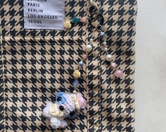 Crochet Flower Puppy Bag Charm: Kawaii Pastel Dog Keychain