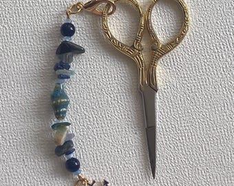 Nautical Scissor Charm Chain, Anchor, Stone & Shell Beads