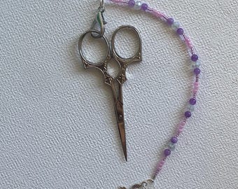 Pegasus Scissor Charm with Amethyst Beads, Pink Crystals, and Silver Accents
