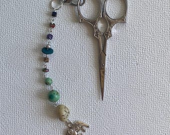 Boho Elephant Scissors Chain – Earthy Stone & Glass Beads, 6” Clip Charm