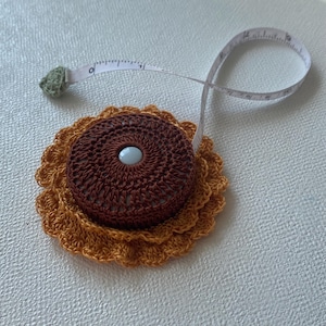 Crocheted Sunflower Tape Measure Cover, Handmade Retractable Measuring Tape, Cute Crochet Gift for Crafters, Teachers, Gardeners