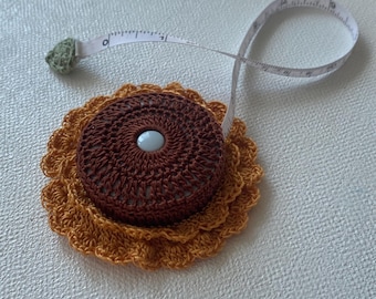 Crocheted Sunflower Tape Measure Cover, Handmade 60-inch Retractable Measuring Tape