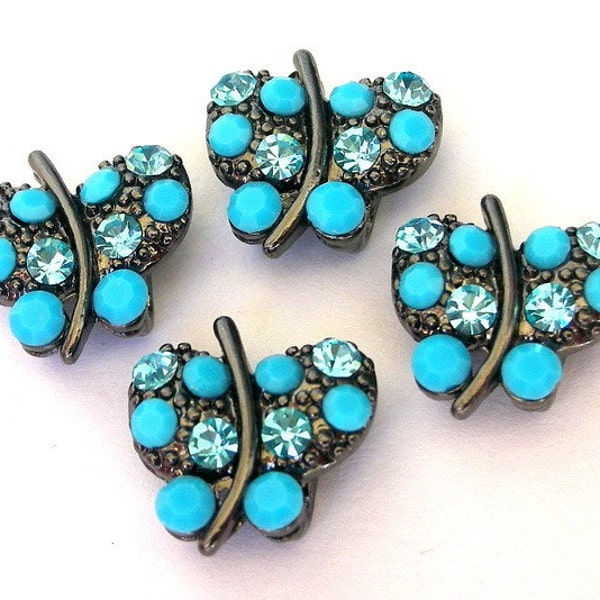 RESERVED for Andi - 6 TINY turquoise butterfly 2 hole slider beads, beautiful little butterfly spacer bars, animal blue