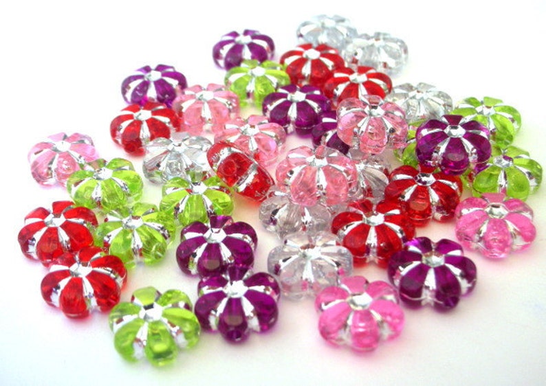 45 Christmas colors mixed beads, 10mm multicolor flower beads, 10x10mm acrylic image 3