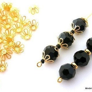 40 gold plated filigree beadcaps, 7mm flower shape, flexible, bendable bead cap
