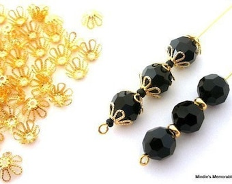 40 gold plated filigree beadcaps, 7mm flower shape, flexible, bendable bead cap