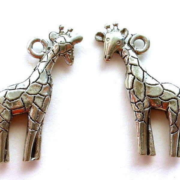 Giraffe charms, antiqued silver, lead safe pewter, Qty 2