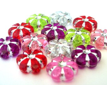 45 Christmas colors mixed beads, 10mm multicolor flower beads, 10x10mm acrylic
