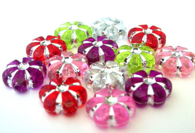 45 Christmas colors mixed beads, 10mm multicolor flower beads, 10x10mm acrylic image 1