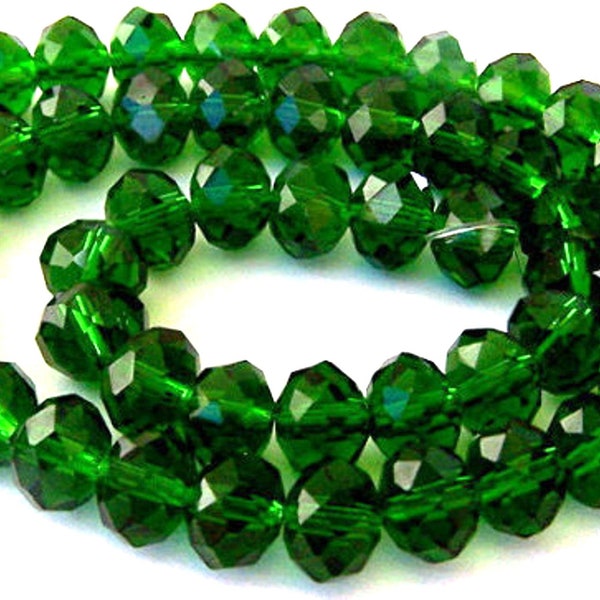 12 deep green beads, 12mm dark green rondelles, Chinese crystal, Christmas beads, holiday