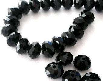 20 jet black 8mm Chinese crystal beads, 8mm x 6mm rondelles, sparkly black rondelles