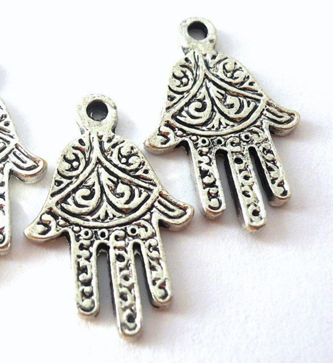 4 Hamsa Charms Antiqued Silver 22mm X 14mm Hand of Fatima Etsy
