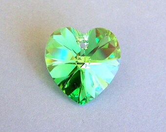 18mm Peridot AB Austrian crystal heart, large peridot green heart pendant, interchangeable with Swarovski, qty 1