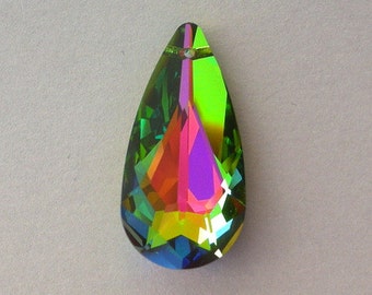 Vitrail Medium crystal pendant, 24mm teardrop, Austrian crystal, interchangeable with Swarovski, green, gold and pink, special finish, qty 1