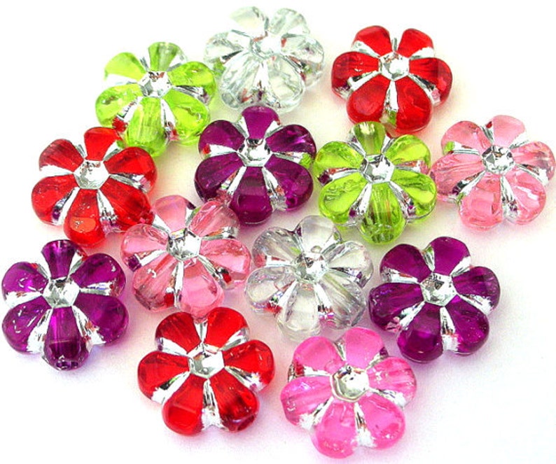 45 Christmas colors mixed beads, 10mm multicolor flower beads, 10x10mm acrylic image 2