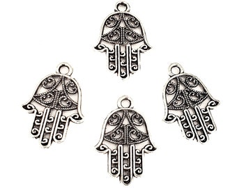 8 antiqued silver Hamsa charms, 21mm x 15mm, Hand of Fatima jewelry supplies, amulet, good luck, protection, Judaica, Islam symbol