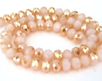 30 champagne and white opalite 8mm crystal beads, two tone taupe and white Chinese crystals