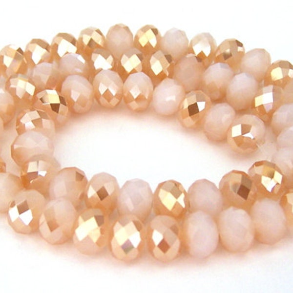 30 champagne and white opalite 8mm crystal beads, two tone taupe and white Chinese crystals