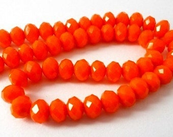 32 TINY orange red beads, 6mm orange rondelles, Chinese crystal