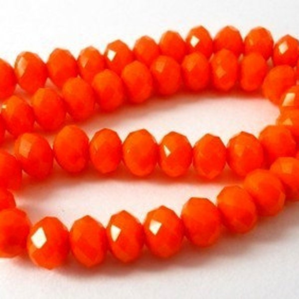 32 TINY orange red beads, 6mm orange rondelles, Chinese crystal