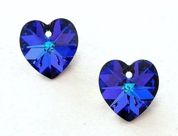 2 Heliotrope 14mm crystal heart pendants, purple Austrian crystal, bluish purple 14mm, precision-cut, interchangeable with Swarovski