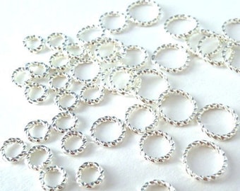 50 fancy textured silver plated open jumprings, 8mm & 10mm only, 16 gauge thickness