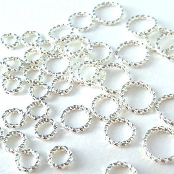 50 fancy textured silver plated open jumprings, 8mm & 10mm only, 16 gauge thickness