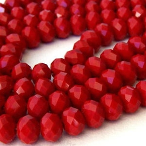 22 opaque deep red beads, 8mm x 6mm deep crimson rondelles, velvet Chinese crystal