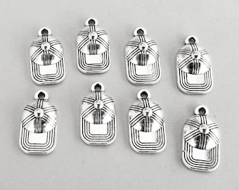 8 baseball cap charms, softball caps, antiqued silver 19mm x 10mm, sports jewelry supplies