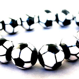 4 soccer ball 15mm beads, porcelain soccer beads, black and white