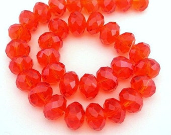 22 hyacinth orange beads, 8mm orange Chinese crystal rondelles, bright