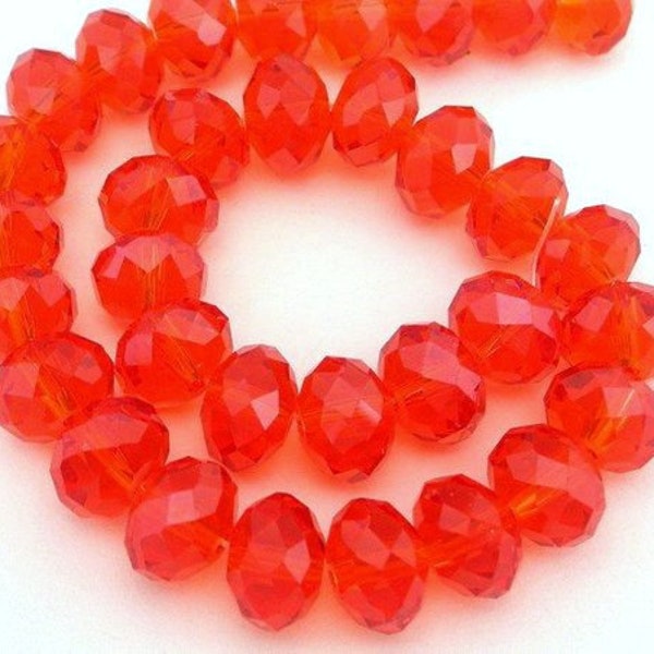 22 hyacinth orange beads, 8mm orange Chinese crystal rondelles, bright