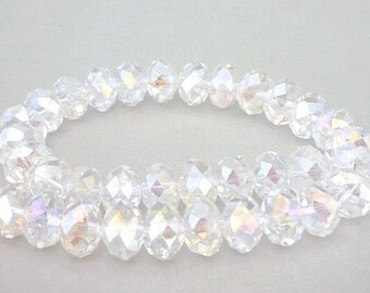 16 clear 10mm crystal beads, slight AB faceted rondelles, 10mm clear Chinese crystal