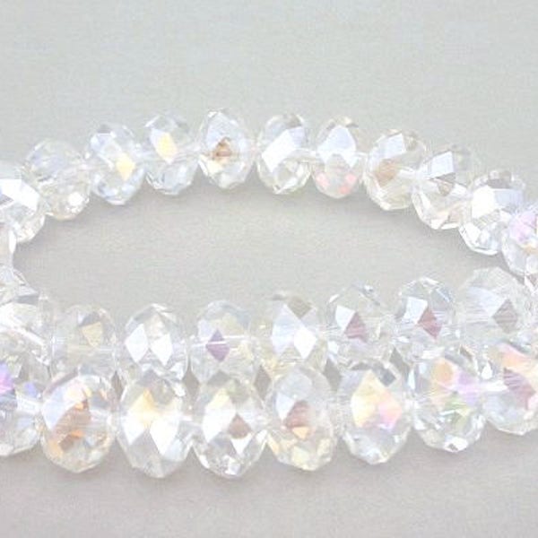 16 clear 10mm crystal beads, slight AB faceted rondelles, 10mm clear Chinese crystal