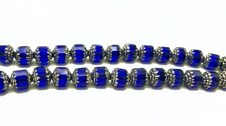 16 cobalt blue 6mm cathedral beads, Czech glass, blue and metallic silver image 3