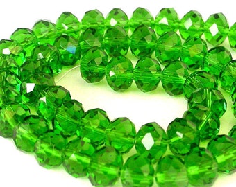 25 fern green 8mm beads, Christmas jewelry supplies, grass green rondelles, bright green Chinese crystal, St Patty's Day