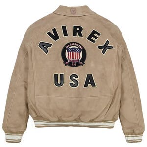 Blouson en cuir suédé iconique AVIREX USA, blouson aviateur militaire, blouson aviateur unisexe, blouson en cuir suédé original, cadeau pour lui/elle