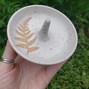 Handmade Fern Pottery Ring Dish, Nature Jewelry Holder