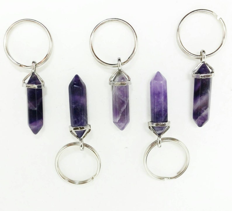 Crystal Keychain Amethyst Keychain Gemstone Keychain Crystal Etsy