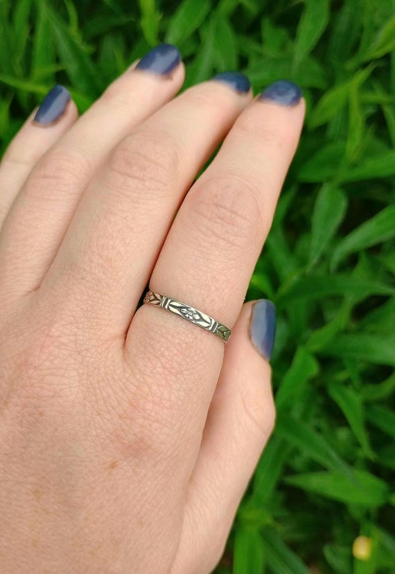 Floral Sterling Silver Stacking Ring | Handmade