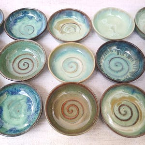 Handmade Green and Blue Ceramic Ring Dish, Pottery Jewelry Holder, Small Dip Bowl