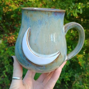 3D Moon Mug, Cream Crescent Moon Mug, Handmade Witchy Mug, Handmade Moon Pottery Cup