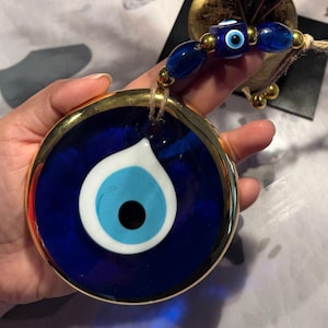 Handmade Evil Eye Wall Hanging: Blue Glass Protection Charm