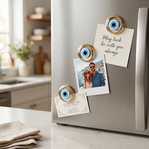 Handmade Evil Eye Fridge Decor, Clear Glass Turkish Nazar with Gold Foil, Housewarming Gift